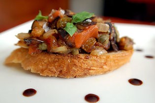 American Eggplant Caponata Crostini Recipe Appetizer