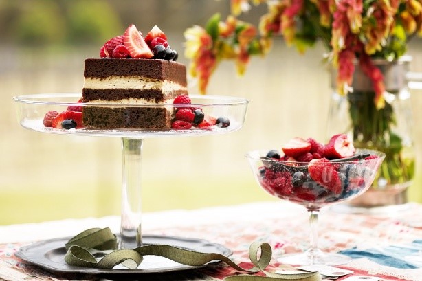 American Rich Iced Mud Cake With Boozy Berries Recipe Dessert