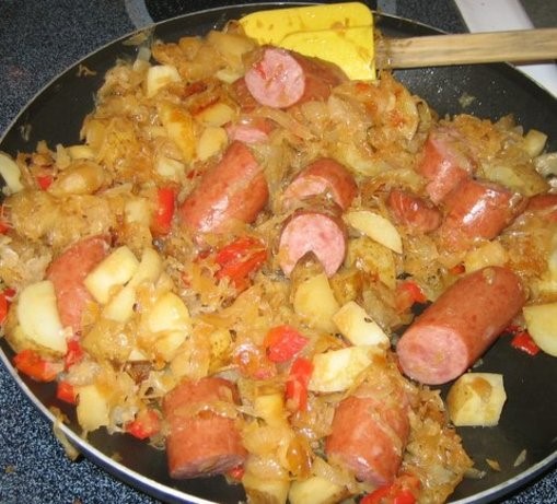 American Savory Sausage and Sauerkraut Skillet Appetizer