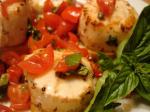 American Grilled Scallops Topped With Bruschetta on Toast Appetizer