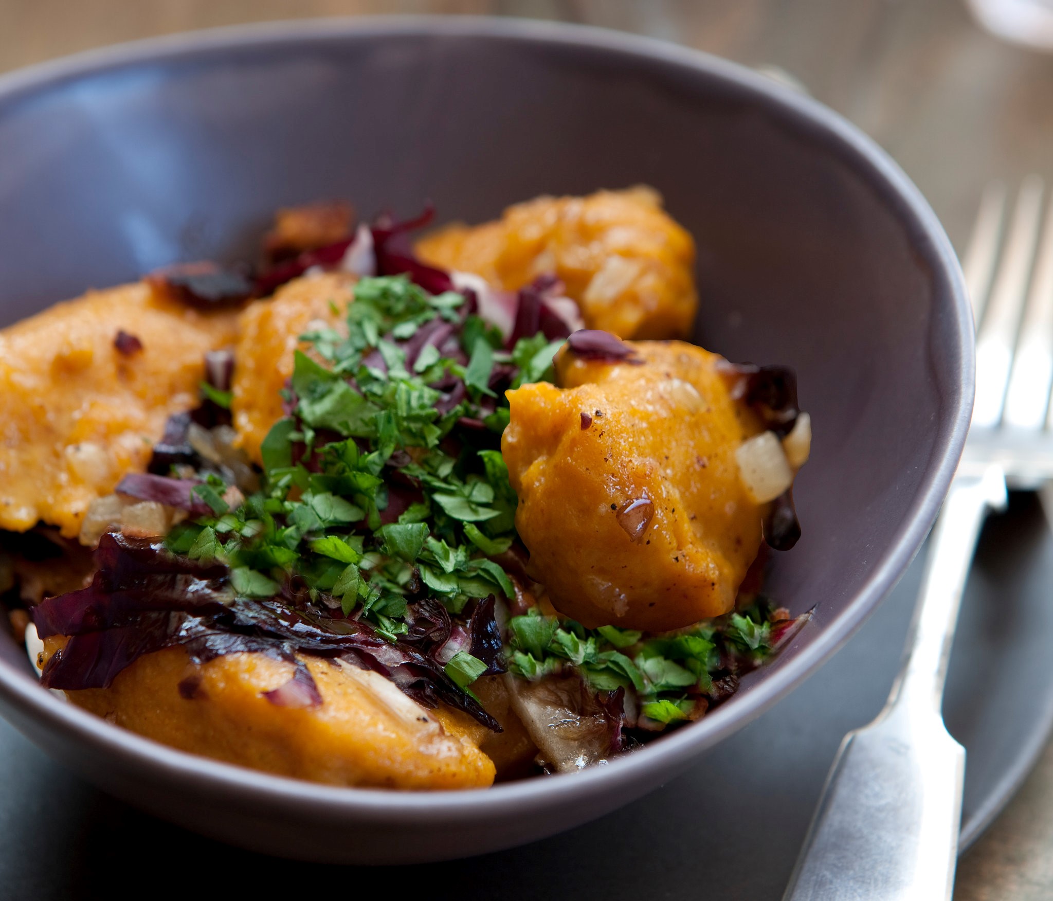 Australian Glutenfree Pumpkin Dumplings With Radicchio Recipe Appetizer