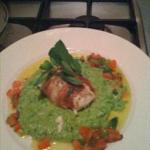 Canadian Monkfish Rapped in Parma Ham Served with Pea and Mint Puree Alcohol
