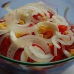 Australian Layer Salad from Eggs Tomatoes and Onions Appetizer