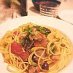American Spaghetti with Fresh Tuna Fish Olives and Capers Dinner