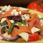 French Alaskan Smoked Salmon Nicoise Salad with Alouette Crumbled Feta Alcohol