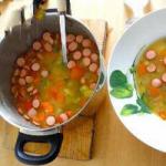 French Fast Vegetable Soup with Sausages Appetizer