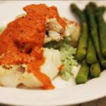 British Grilled Halibut with Roasted Red Pepper Puree BBQ Grill