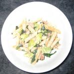 British Penne Rigate With Prosciutto and Snow Peas in a Truffled Cream Appetizer