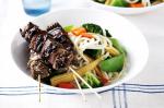 American Soy And Sesame Beef Skewers With Udon Noodle Stirfry Recipe Appetizer
