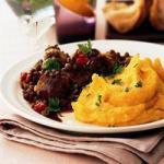 Sausages with Lentils and Pumpkin Mashed Potatoes recipe