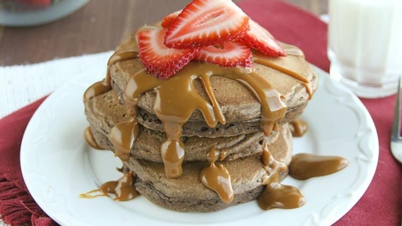 Mexican Mexican Chocolate Pancakes with Dulce De Leche Breakfast