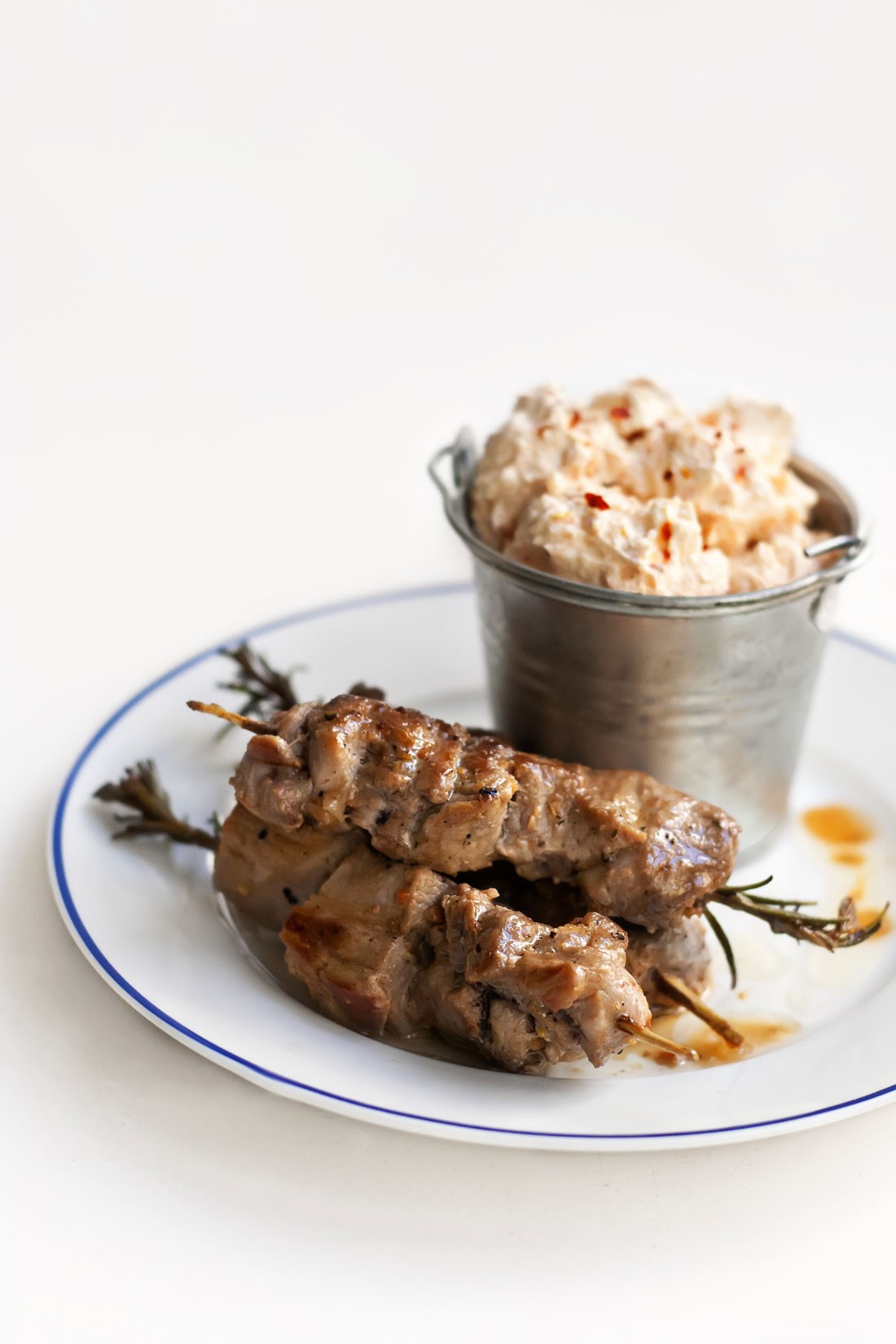 Serbian Pork Skewers with chaotic Garlic Spread svinjski Raznjici Sa Urnebes Appetizer