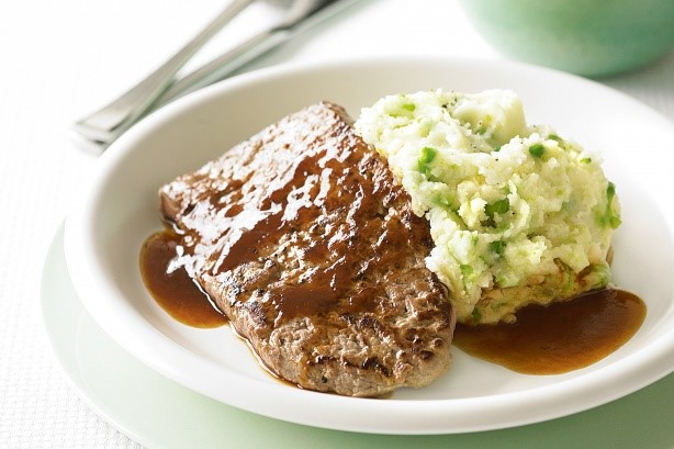 American Steak Diane With Garlic Pea Mash Recipe Appetizer