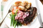 American Balsamicglazed Steak With Crushed Potatoes And Pickled Onion Recipe Dinner