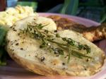 French Roasted Potato Halves With Herb Sprigs Appetizer