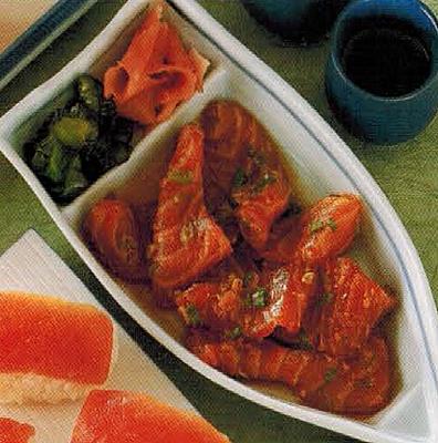 Japanese Marinated Salmon Strips Appetizer