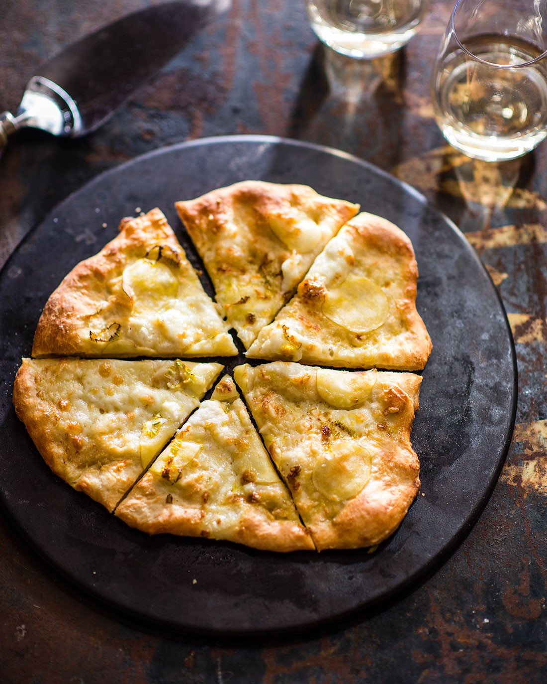 Australian Potato Zucchini Flower and Buffalo Mozzarella Pizza Appetizer