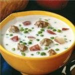 American Potato Pea Soup with Meat Balls Appetizer