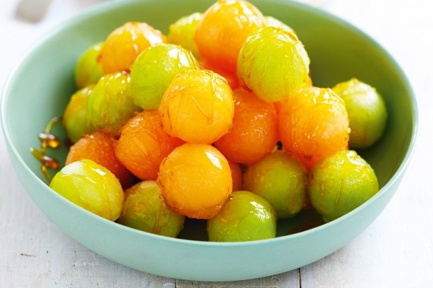 American Toffee Melon Balls With Ginger Yoghurt Recipe Dessert