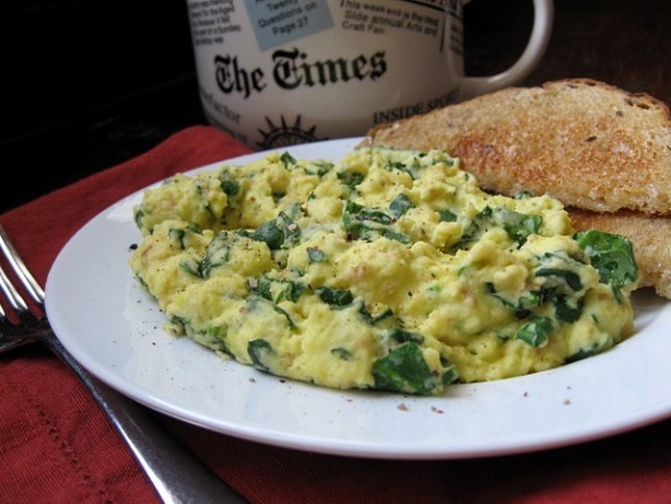 American Almost Green Scrambled Eggs with Spinach Appetizer