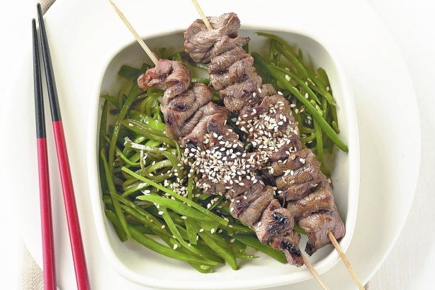 Korean Korean Beef Skewers With Shredded Snow Peas Recipe Dinner