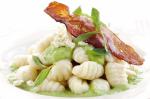 American Gnocchi With Pea Puree and Bacon Recipe Appetizer