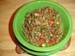 American Warm Lentil Salad With Onion Peppers and Spinach Appetizer