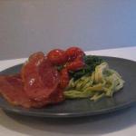 American Pasta with Pesto Spinach and Parma Ham Appetizer