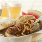 Australian Grilled Bratwurst with Onions Braised in Beer and Mustard BBQ Grill