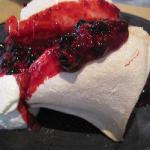 American Meringues foam Cakes with a Summer Fruit Compote Dessert