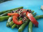 American Savory Braised Green Beans With Red Bell Pepper and Walnuts Appetizer