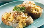 American Scrambled Egg and Crab on Garlic Croutes Dinner