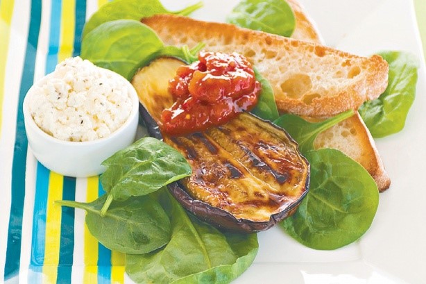 Italian Grilled Eggplant With Peppered Ricotta Brushetta Recipe Appetizer