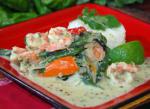 Thai Homemade Thai Green Curry Stirfried Prawns Dinner