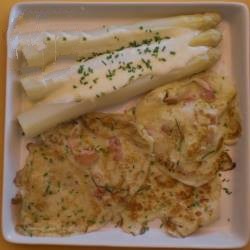 Australian Bacon Pancakes with Asparagus in a Cream Sauce Breakfast