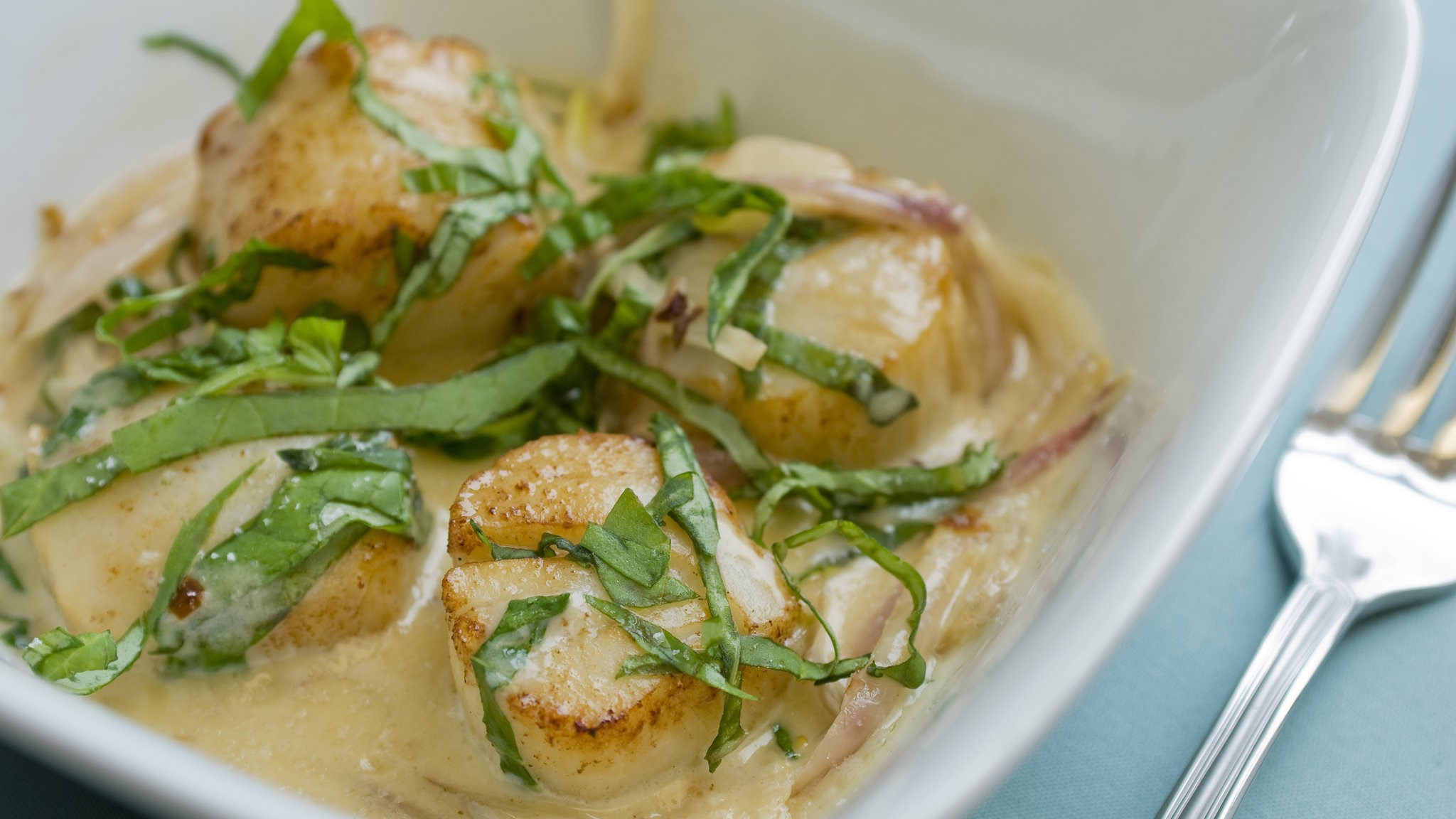 American Scallops With Cream and Basil Recipe Appetizer