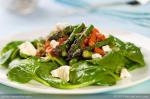 British Asparagus Roasted Bell Pepper and Spinach Salad with Goat Cheese Dinner