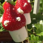 British Sweet Mushroom fruit Skewers with Strawberries and Marshmallows Dessert