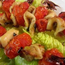 Australian Skewers with Squid and  Cherry Tomatoes Appetizer