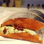 American Baked Salmon with Pesto and Goat Appetizer