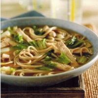 American Roast Pork Soup with Soba Noodles and Bok Choy Soup