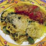 Italian Saltimbocca Chicken Breasts with Sage Sauce and Creamy Arugula Pasta Dinner