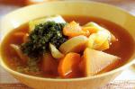 American Winter Vegetable Soup With Chive Pesto Recipe Appetizer