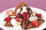 American Chocolate Waffles With Chocchip Cream And Chocolate Sauce Recipe Dessert