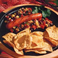 Sizzling Franks with Grilled Corn and Black Beans recipe