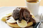 Belgian Toasted Waffles With Banana Icecream and Chocolate Hazelnut Sauce Recipe Dessert
