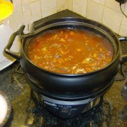 American Slowcooker Goulash with Mushrooms Dinner