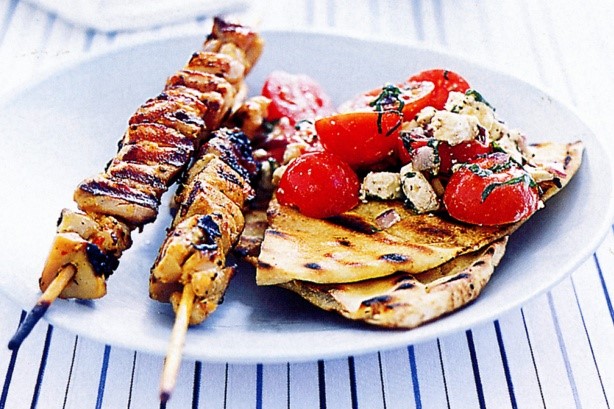 Australian Chicken Kebabs And Tomato Feta Salad Recipe Appetizer