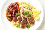 Lamb Cutlets With Eggplant Relish and Pearl Couscous Recipe recipe