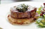 Steaks With Potato Cakes And Basil Cashew Pesto Recipe recipe